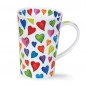 Preview: Shetland Warm Hearts - Fine Bone China Porzellan Tasse 440ml mit bunten Herzen, Teesieb und Deckel von Dunoon