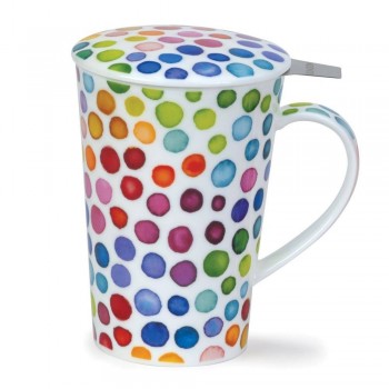 Shetland Hot Spots - Fine Bone China Porzellan Tasse 440ml mit Punkten, Teesieb und Deckel von Dunoon